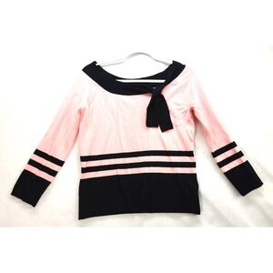 Pink Three Quarter Sleeve Pink Sweater w Bow Collar Office Casual Sz M Coquette